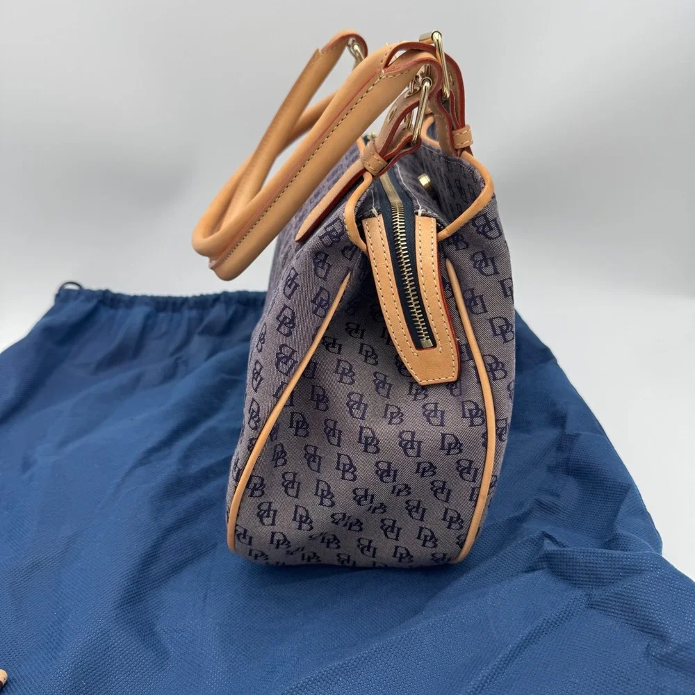 Dooney & Bourke Satchel‎ Bag Women Medium Navy Monogram Leather Trim 4 Piece Set